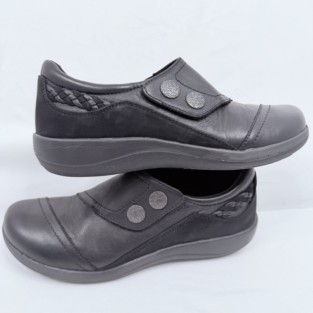 Aetrex Karina Monk Strap Black Leather Casual Womens Walking Shoe SZ-8.5